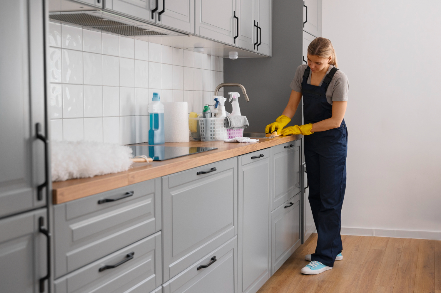 cleaner cleaning kitchen